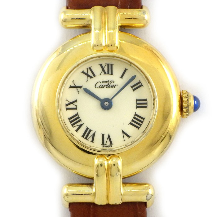 【最大3万円OFFクーポン配布中】 カルティエ Cartier 腕時計 マストコリゼ 590002 アイボリー文字盤 ローマンインデックス ブラウン 牛革ベルト GP SV925 クオーツアナログ
