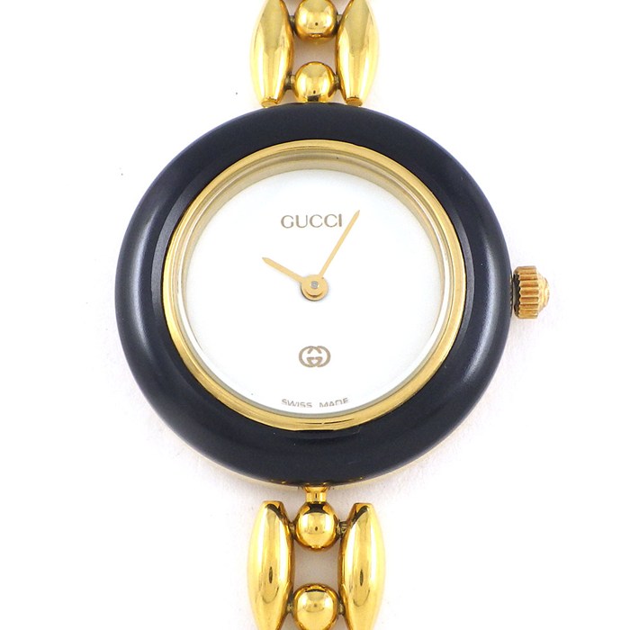 グッチ GUCCI 腕時計 チェンジベゼル 1100-L マルチカラーベゼル 全6色付属 ホワイト文字盤 GP クオーツアナログ 【中古】