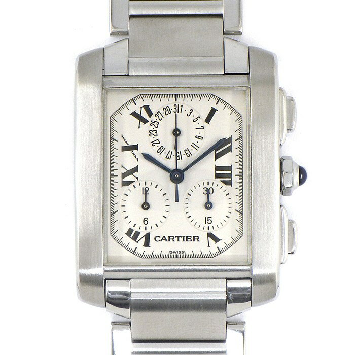【最大3万円OFFクーポン配布中】 カルティエ Cartier 腕時計 タンクフランセーズ クロノリフレックス LM W51001Q3 デイト クロノグラフ レクタンギュラー アイボリー文字盤 SS クオーツアナログ 【中古】