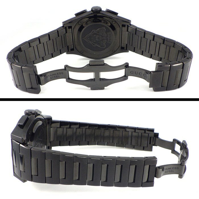 【25日限定★ポイント3倍】 グッチ GUCCI 腕時計 パンテオン 115.2/YA115237 ブラック文字盤 デイト クロノグラフ スモールセコンド SS クオーツアナログ 【箱・保付き】 【中古】