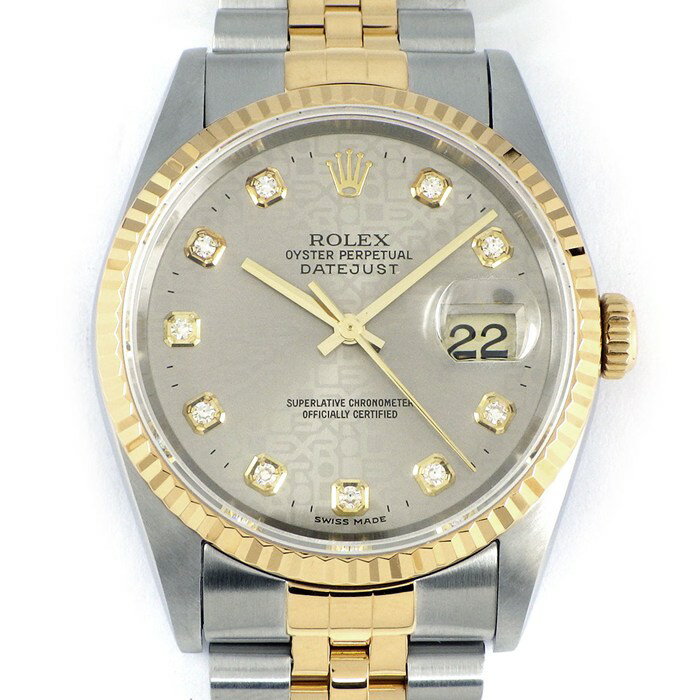 【レビュー1000件記念★対象品3％OFF】 ロレックス Rolex 腕時計 デイトジャスト 16233G T番 1996年製 10ポイント ダイヤインデックス 彫コン シルバー コンピューター文字盤 K18YG SS 自動巻き 【OH済み】 【中古】