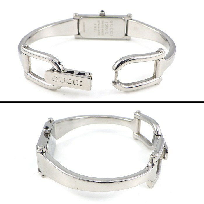 【最大1万円OFF★スプリングセール】 グッチ GUCCI 腕時計 バングルウォッチ 1500L レクタンギュラー 花柄 ローマンインデックス ブラック文字盤 SS クオーツアナログ 【中古】