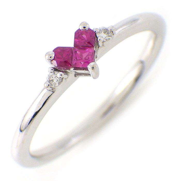 樂天商城 - スタージュエリー STAR JEWELRY リング ミステリアスハート 3ポイント プリンセスカット ルビー 計0.13ct 2ポイント ダイヤモンド 計0.02ct K18WG 11号 【中古】