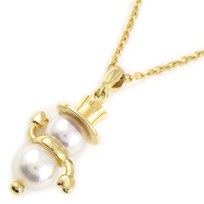 乐天商城 - 【最大1万円OFFクーポン配布中&10日限定★ポイント3倍】 ミキモト MIKIMOTO ネックレス 雪だるまモチーフ パール 5.0-5.5mm珠 K18YG 【中古】