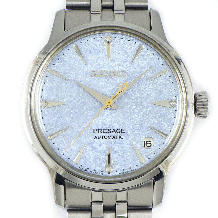 【レビュー1000件記念★対象品3％OFF&15日限定P3倍】 セイコー SEIKO 腕時計 プレサージュ カクテルタイム SRRY049/4R35-06S0 4ポイント ダイヤインデックス ライトブルー文字盤 デイト SS 自動巻き 【箱・保付き】 【中古】
