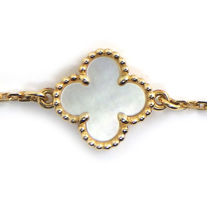 【レビュー1000件記念★対象品3％OFF】 ヴァンクリーフ＆アーペル Van Cleef & Arpels ブレスレット スウィートアルハンブラ VCARF68800 ホワイト シェル K18YG 【箱・保付き】 【中古】