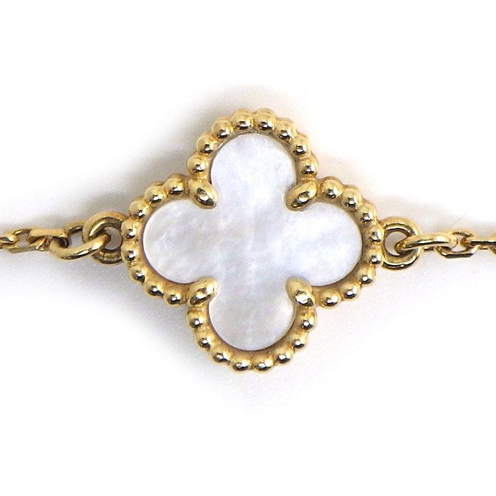 【レビュー1000件記念★対象品3％OFF&5日限定P3倍】 ヴァンクリーフ＆アーペル Van Cleef & Arpels ブレスレット スウィートアルハンブラ VCARF68800 ホワイト シェル K18YG 【中古】