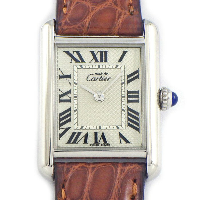【レビュー1000件記念★対象品3％OFF&5日限定P3倍】 カルティエ Cartier 腕時計 マストタンクSM W1016530 レクタンギュラー シルバー文字盤 ローマンインデックス ブラウン クロコダイルレザーベルト SV925 SS クオーツアナログ 【中古】