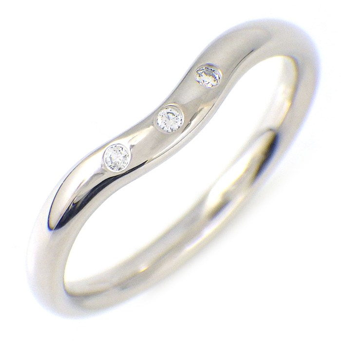 【レビュー1000件記念★対象品3％OFF】 ティファニー Tiffany & Co. リング カーブド バンド 3ポイント ダイヤモンド K18WG 11.5号 【中古】