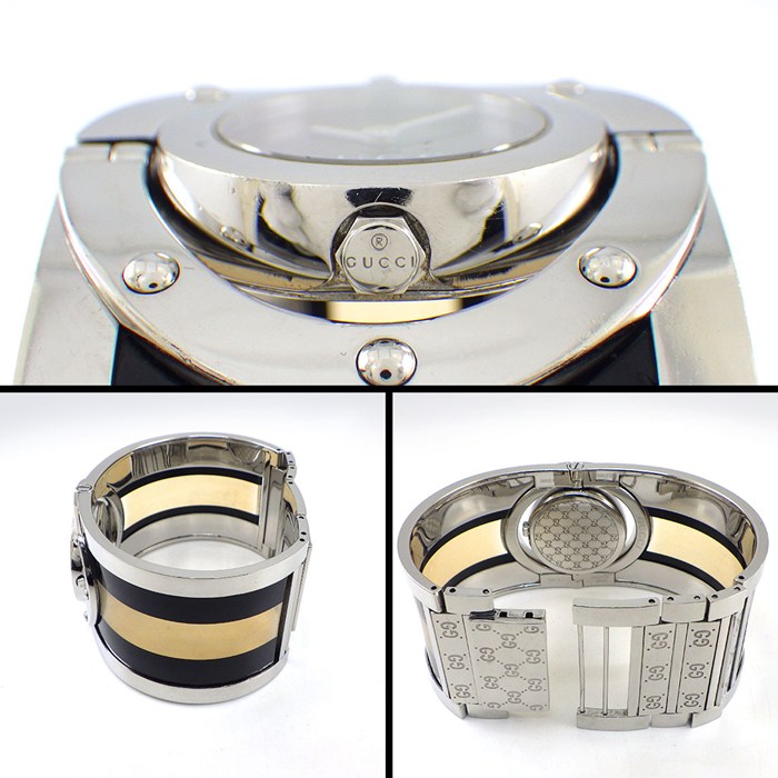 【最大1万円OFF★スプリングセール】 グッチ GUCCI 腕時計 バングルウォッチ トワール 112 ブラック/クリア シェリーライン 夜光針 サンレイ ブラック文字盤 SS プラスチック クオーツアナログ 【中古】