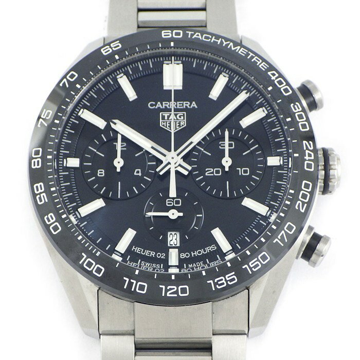 【レビュー1000件記念★対象品3％OFF】 タグ・ホイヤー TAG Heuer 腕時計 カレラ キャリバーホイヤー02 スポーツクロノ CBN2A1B.BA0643 ブラック文字盤 デイト クロノグラフ 夜光針・インデックス スモールセコンド 裏スケ SS 自動巻き 【箱・保付き】 【中古】