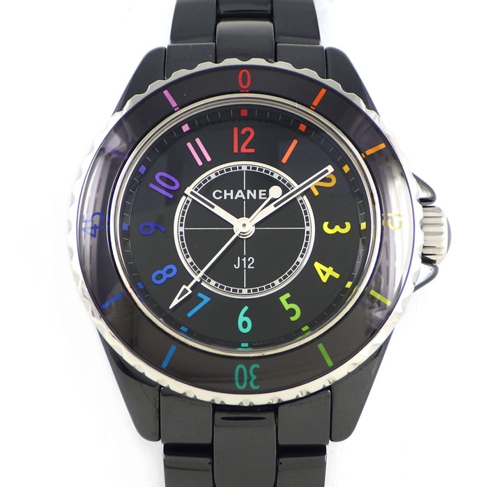 シャネル CHANEL 腕時計 J12 エレクトロ H7121 世界限定1225本 マルチカラーインデックス ブラック文字盤 ブラックセラミック クオーツアナログ 【中古】