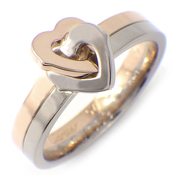 【レビュー1000件記念★対象品3％OFF】 カルティエ Cartier リング 2C ダブルハート スリーカラー K18PG K18WG K18YG 9.5号 / #50 【中古】