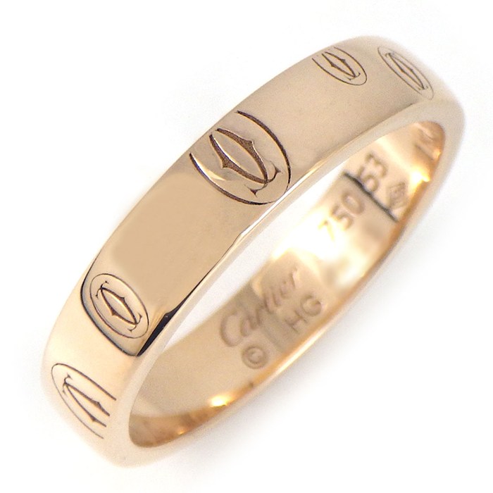 【レビュー1000件記念★対象品3％OFF】 カルティエ Cartier リング ハッピーバースデー SM ロゴ ドゥーブルC K18PG 12.5号 / #53 【中古】