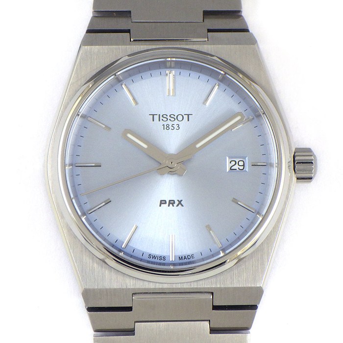ティソ TISSOT 腕時計 PRX T137.210.11.351.00 デイト 夜光インデックス 夜光針 サンレイ ライトブルー文字盤 SS クオーツアナログ 【箱・保付き】 【中古】