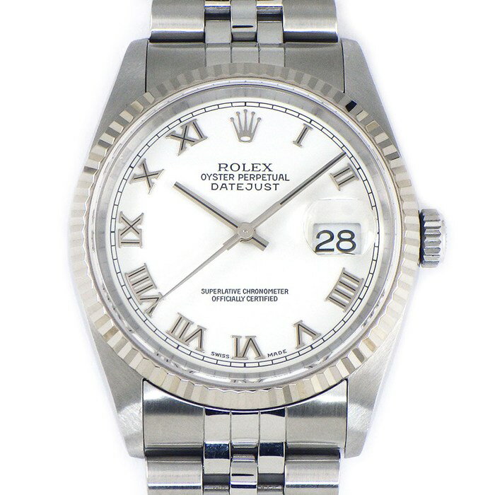 【最大3万円OFFクーポン配布中】 ロレックス Rolex 腕時計 デイトジャスト 16234 K番 2001年 ホワイト文字盤 ローマンインデックス デイト K18WG SS 自動巻き 【箱・保付き】 【中古】