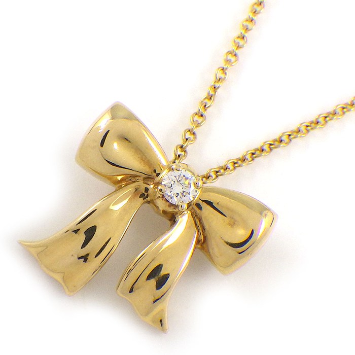 ティファニー Tiffany & Co. ネックレス ボウ リボンモチーフ 1ポイント ダイヤモンド K18YG 【中古】