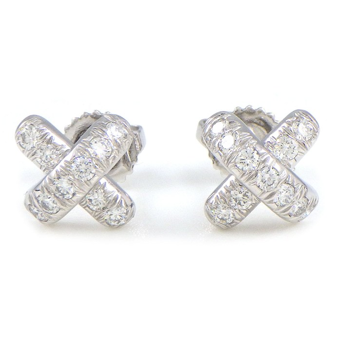 ティファニー Tiffany & Co. ピアス クロスステッチ ダイヤモンド PT950 【中古】