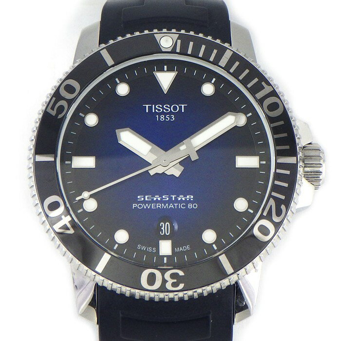 【レビュー1000件記念★対象品3％OFF&5日限定P3倍】 ティソ TISSOT 腕時計 シースター T120.407.17.041.00/T120407A グラデーションブルー文字盤 デイト タキメーター 夜光針・インデックス 裏スケ 回転ベゼル ラバーベルト SS 自動巻き 【箱・保付き】 【中古】