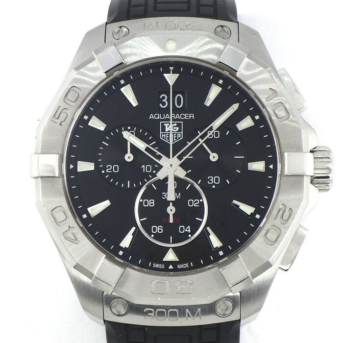 【レビュー1000件記念★対象品3％OFF】 タグ・ホイヤー TAG Heuer 腕時計 アクアレーサー CAY1110.FT6041 デイト クロノグラフ スモールセコンド 回転ベゼル 夜光 ブラック文字盤 SS ブラックラバーベルト クオーツアナログ 【箱・保付き】 【中古】