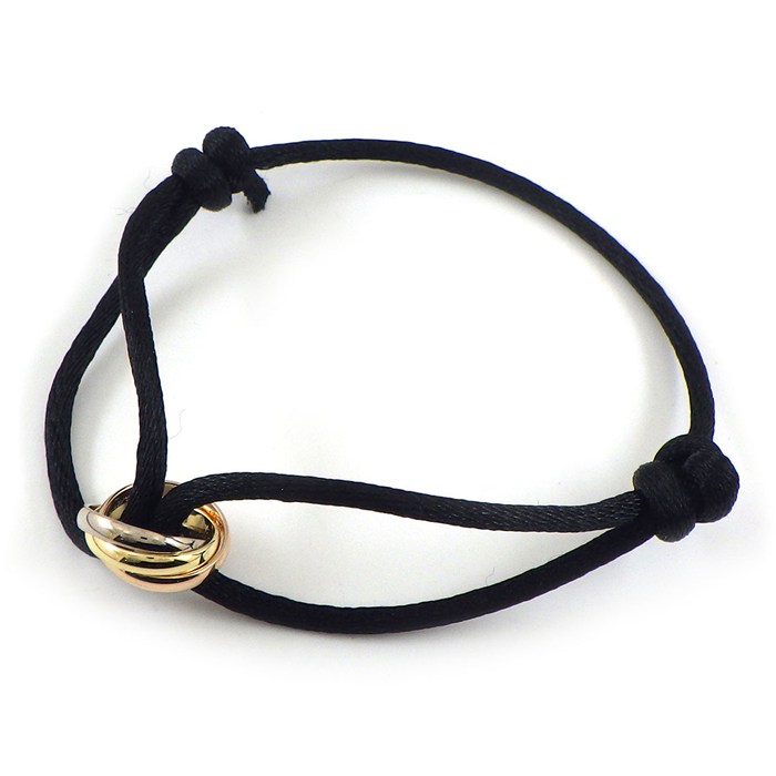 カルティエ Cartier ブレスレット トリニティ B6016700 オンライン限定 スリーカラー K18PG K18WG K18YG ブラック コットンコード 【中古】