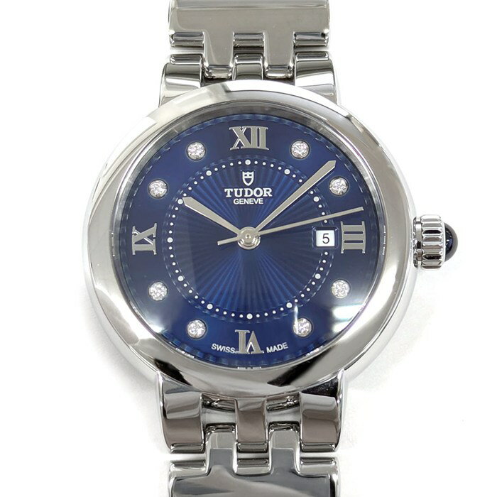 【15日限定★ポイント3倍】 チューダー(チュードル) TUDOR 腕時計 クレア ドゥ ローズ M35500-0010 デイト 8ポイント ダイヤインデックス ギョーシェ ブルー文字盤 SS 自動巻き 【箱 保付き】 【中古】