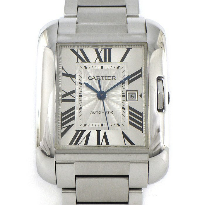 【20日限定★ポイント3倍】 カルティエ Cartier 腕時計 タンクアングレーズ LM W5310009 デイト レクタンギュラー ギョーシェ シルバー文字盤 SS 自動巻き 【中古】