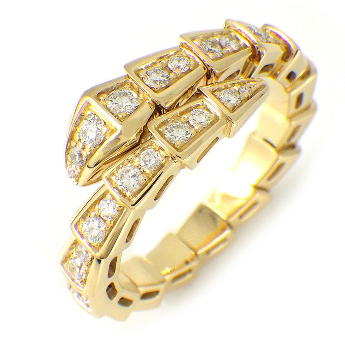 【レビュー1000件記念★対象品3％OFF】 ブルガリ BVLGARI リング セルペンティ ヴァイパー シングルスパイラル 357491 フルパヴェ ダイヤモンド 計0.66ct K18YG 11-13号 / #M 【中古】