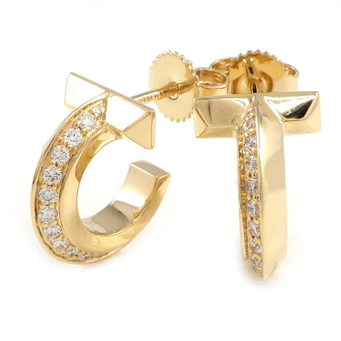 ティファニー Tiffany & Co. ピアス Tワン フープ XS 69783015 ハーフ ダイヤモンド 計0.20ct / 計0.20ct K18YG 【中古】