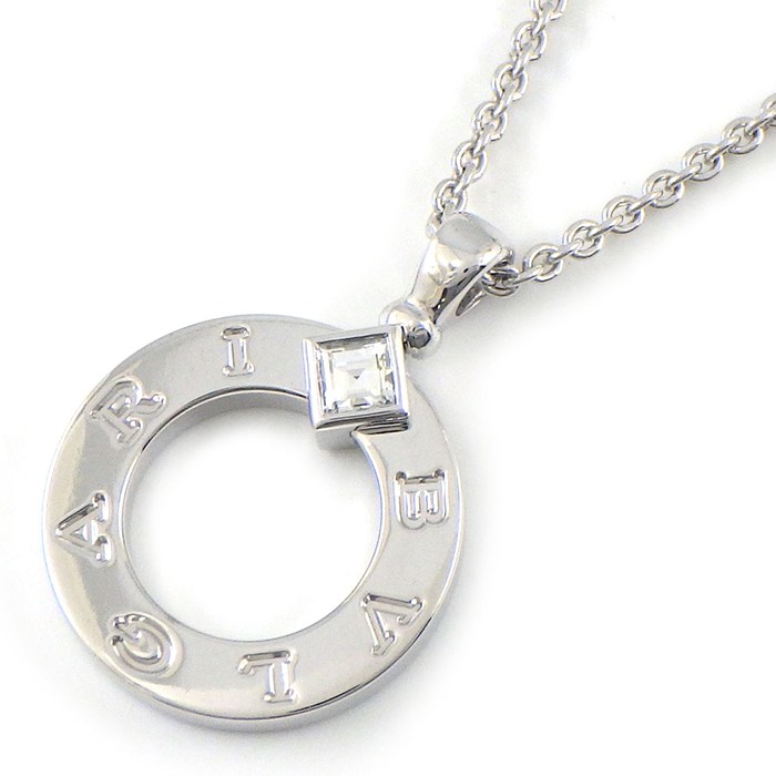乐天商城 - 【最大1万円OFFクーポン配布中&10日限定★ポイント3倍】 ブルガリ BVLGARI ネックレス ブルガリブルガリ 361076 ラウンドサークル ロゴ 1ポイント スクエアカット ダイヤモンド 0.09ct K18WG 【中古】