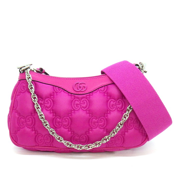 樂天商城 - 【15日限定★ポイント3倍】 グッチ GUCCI ショルダーバッグ GGマトラッセ 2wayチェーンショルダー 735049 ピンク パープル ナイロン レザー シルバー金具 【中古】