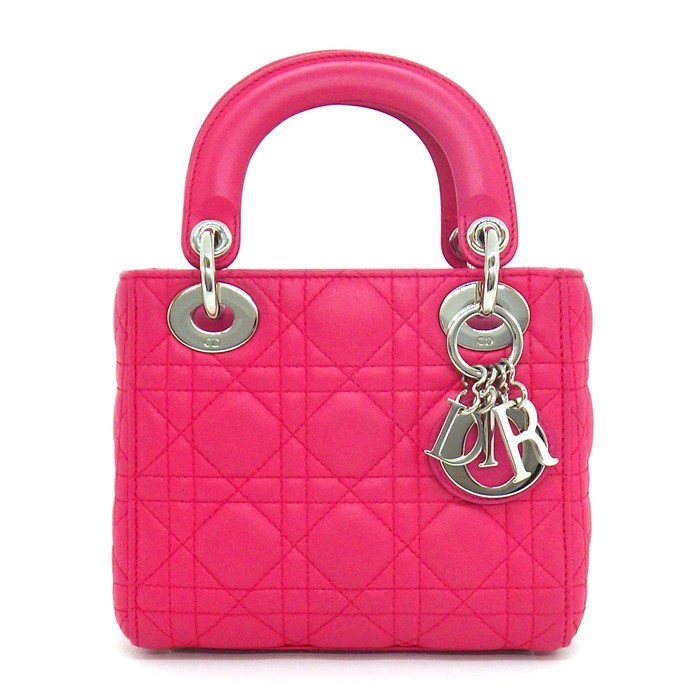 ディオール Dior ハンドバッグ/ショルダーバッグ レディディオール ミニ ピンク カナージュラムスキン シルバー金具 【中古】