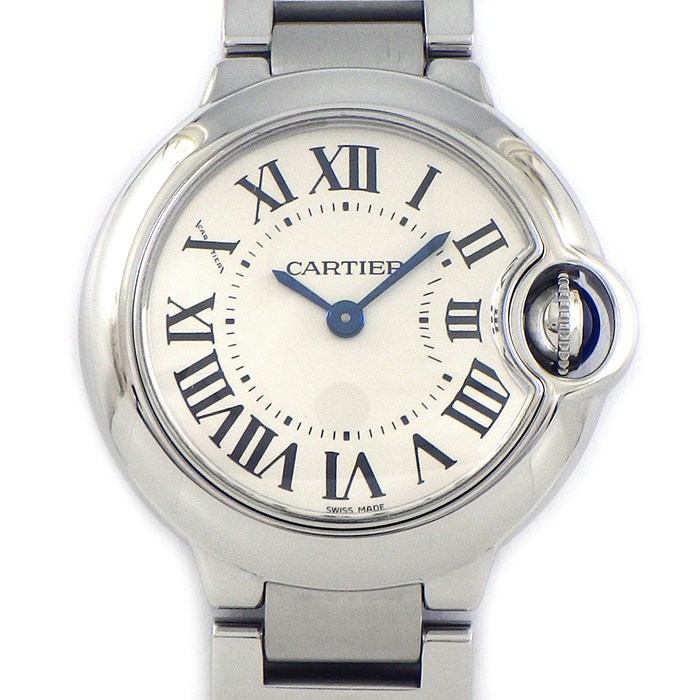 カルティエ Cartier 腕時計 バロンブルー SM W69010Z4 ローマンインデックス シルバー文字盤 SS クオーツアナログ 【中古】