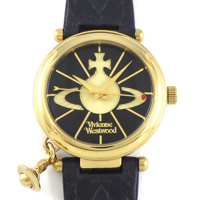 【15日限定★ポイント3倍】 ヴィヴィアン・ウエストウッド Vivienne Westwood 腕時計 オーブ II VV06BKGD チャーム ブラック文字盤 SS ブラック レザーベルト クオーツアナログ 【中古】