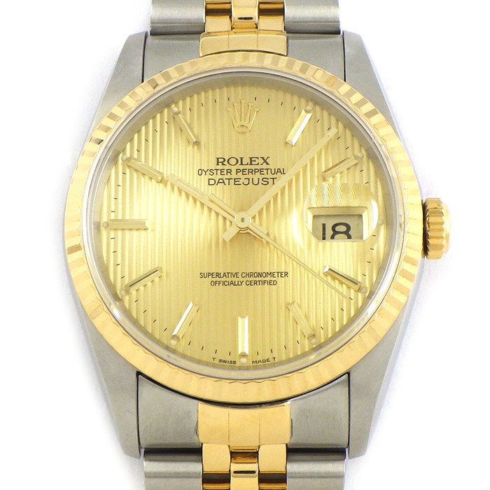 【25日限定★ポイント3倍】 ロレックス Rolex 腕時計 デイトジャスト 16233 シャンパンタペストリー文字盤 デイト K18YG SS 自動巻き 【OH済み】 【箱・保付き】 【中古】
