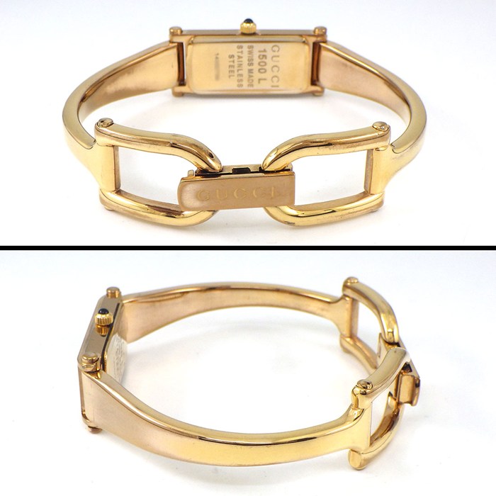 【最大1万円OFF★スプリングセール】 グッチ GUCCI 腕時計 バングルウォッチ 1500L レクタンギュラー 1ポイント ダイヤモンド GG柄 ホワイトシェル文字盤 ピンクGP SS クオーツアナログ 【中古】