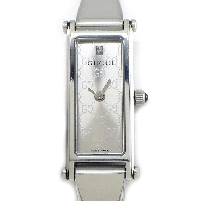 グッチ GUCCI 腕時計 バングルウォッチ 1500L レクタンギュラー GG柄 サンレイシルバー文字盤 SS クオーツアナログ 【中古】