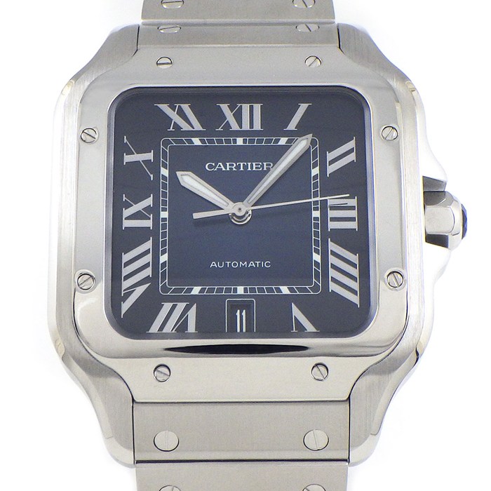 カルティエ Cartier 腕時計 サントス LM WSSA0030 スクエア サンレイ ブルー文字盤 ローマンインデックス デイト SS 自動巻き 【箱・保付き】 【中古】