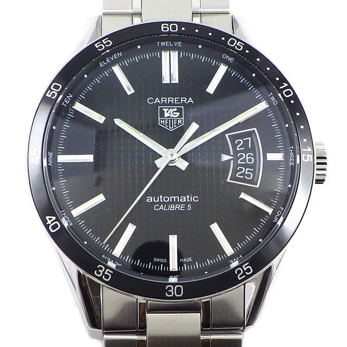 【最大1万円OFF★スプリングセール＆5日限定P3倍】 タグ・ホイヤー TAG Heuer 腕時計 カレラキャリバー5 WV211M-0 ブラック文字盤 デイト 裏スケ 夜光針 SS 自動巻き 【中古】