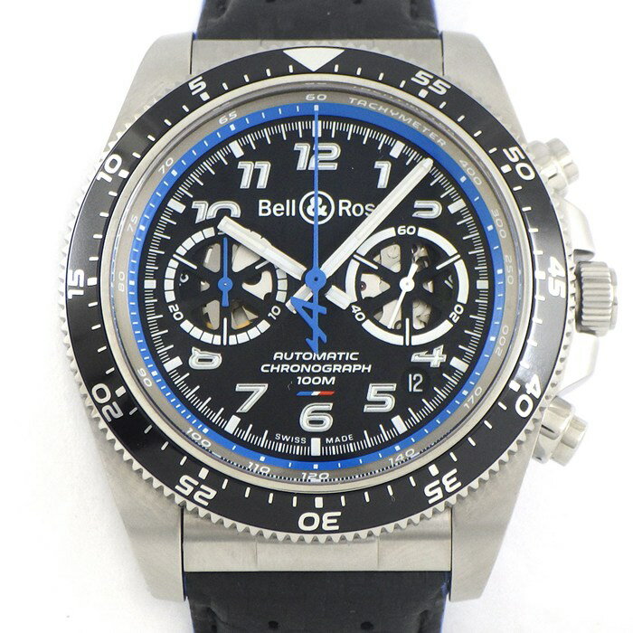 ベル＆ロス Bell & Ross 腕時計 BR V3-94 A521 BRV394-A521/SCA アルピーヌF1 デイト クロノグラフ タキメーター スモールセコンド 裏スケ 回転ベゼル 夜光 ブラック/スケルトン文字盤 SS カーボン調 ブラック/ブルー カーフレザーベルト 自動巻き 【中古】