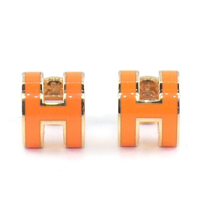 乐天商城 - 【最大1万円OFFクーポン配布中&10日限定★ポイント3倍】 エルメス HERMES ピアス ポップアッシュ ミニ ポップH ピンク GP オレンジグラフティ ラッカー 【中古】