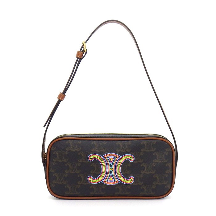 樂天商城 - セリーヌ CELINE ショルダーバッグ トリオンフ ミニ カメラバッグ 10J582EGJ タン トリオンフキャンバス カーフスキン 【中古】