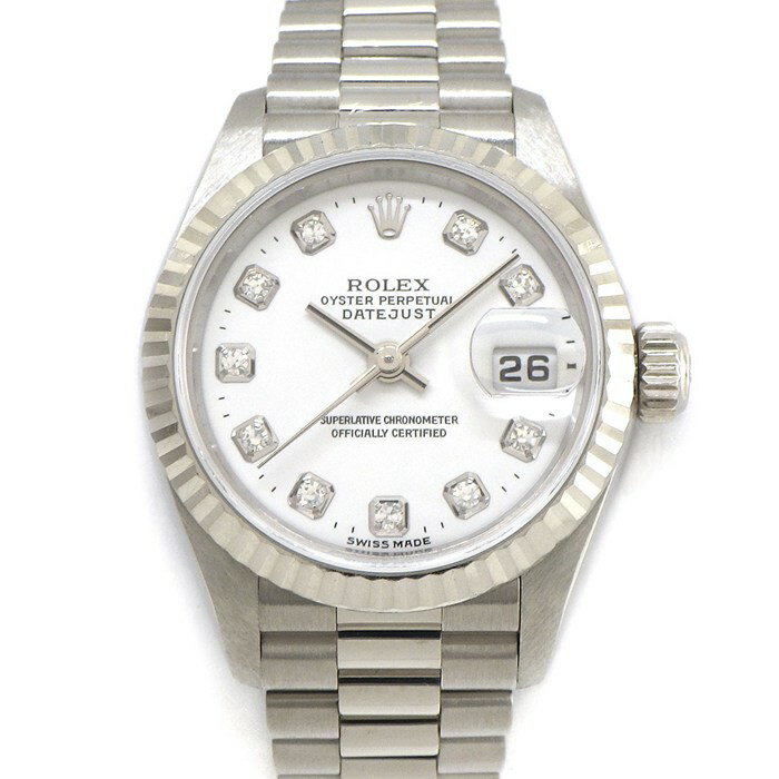 ロレックス Rolex 腕時計 デイトジャスト 79179G 73.8g K番 2001年製 10ポイント ダイヤインデックス ホワイト文字盤 フルーテッドベゼル K18WG 自動巻き 【中古】