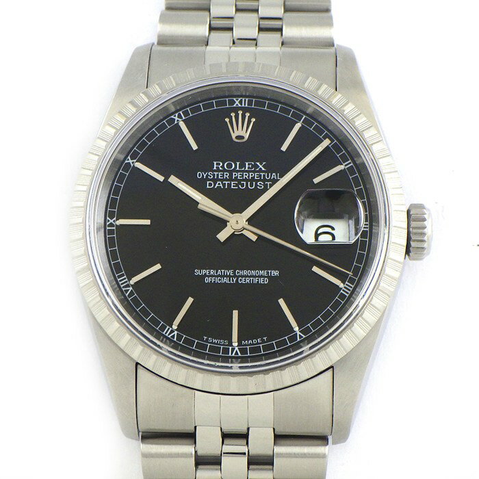 ロレックス Rolex 腕時計 デイトジャスト 16220 W番 1994-1995年製 バーインデックス ブラック文字盤 エンジンターンドベゼル ジュビリーブレス SS 自動巻き 【中古】