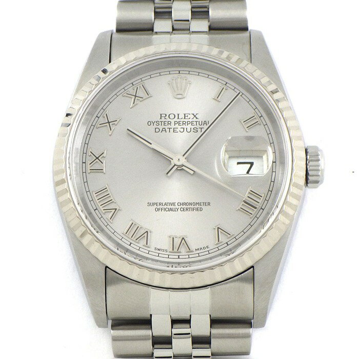 乐天商城 - 【最大1万円OFFクーポン配布中&10日限定★ポイント3倍】 ロレックス Rolex 腕時計 デイトジャスト 16234 Y番 2002年製 ローマンインデックス サンレイ シルバー文字盤 フルーテッドベゼル ジュビリーブレス K18WG SS 自動巻き 【OH済み】 【箱・保付き】 【中古】