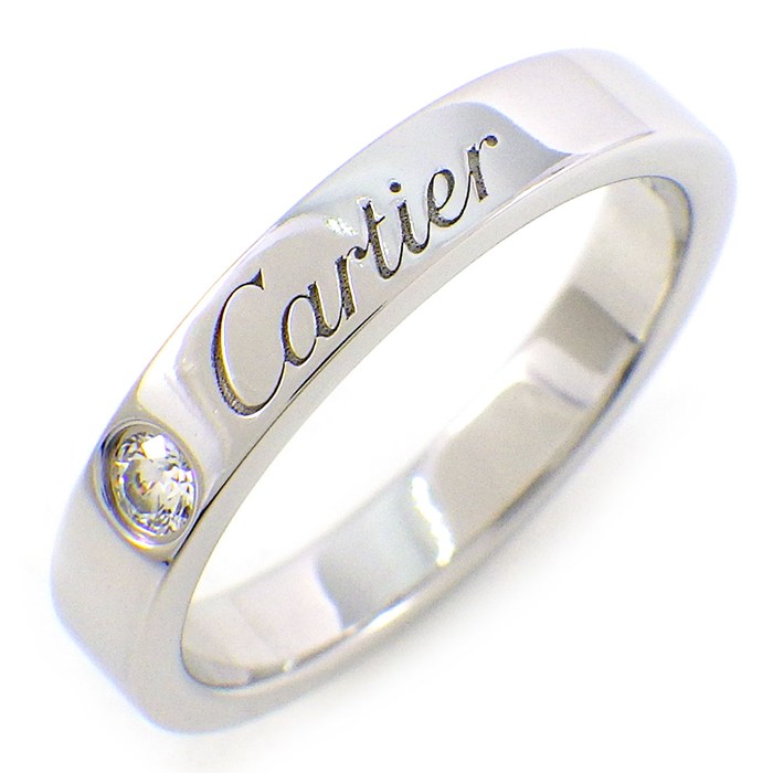 カルティエ Cartier リング C ドゥ カルティエ ウェディング バンド 3mm B4051347 エングレーブド ロゴ 1ポイント ダイヤモンド 0.03ct PT950 7号 / #47 【中古】