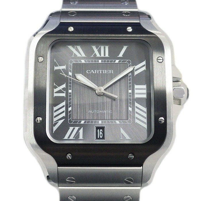 カルティエ Cartier 腕時計 サントス LM WSSA0037 デイト 夜光針 ローマンインデックス グレー文字盤 SS 自動巻き 【箱・保付き】 【中古】