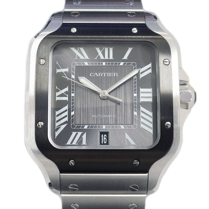 【5日限定★対象品3％OFF＆全品P3倍】 カルティエ Cartier 腕時計 サントス LM WSSA0037 デイト 夜光針 ローマンインデックス グレー文字盤 SS 自動巻き 【箱・保付き】 【中古】