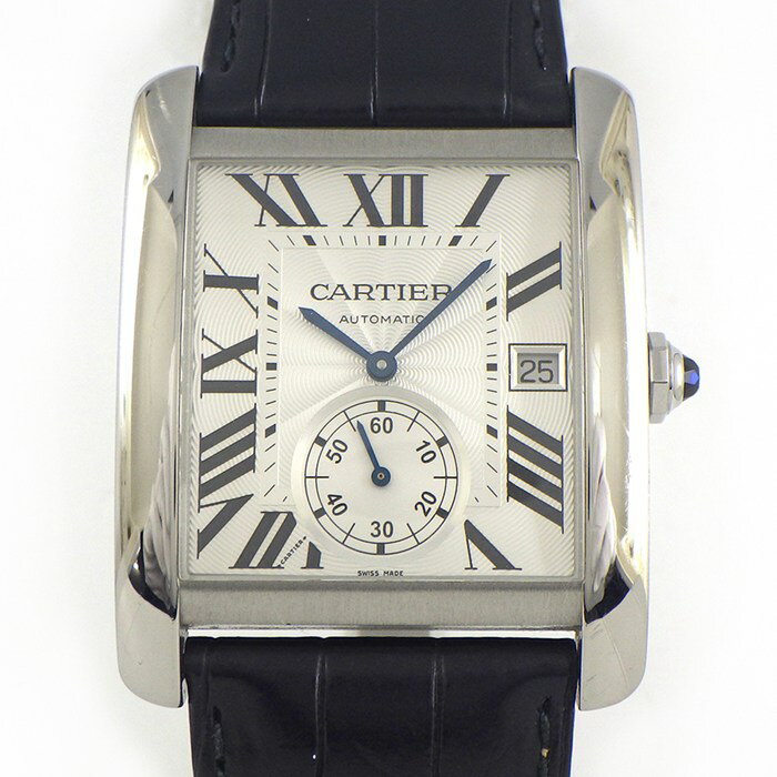 カルティエ Cartier 腕時計 タンク MC W5330003 デイト スモールセコンド 裏スケ レクタンギュラー シルバーギョーシェ文字盤 SS アリゲーターレザーベルト 自動巻き 【中古】