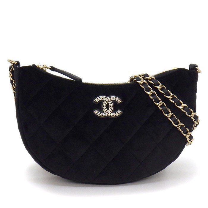 樂天商城 - シャネル CHANEL ショルダーバッグ マトラッセ ハーフムーン 2024イヤーズギフト ブラック ベロア レザー ゴールド金具 【中古】